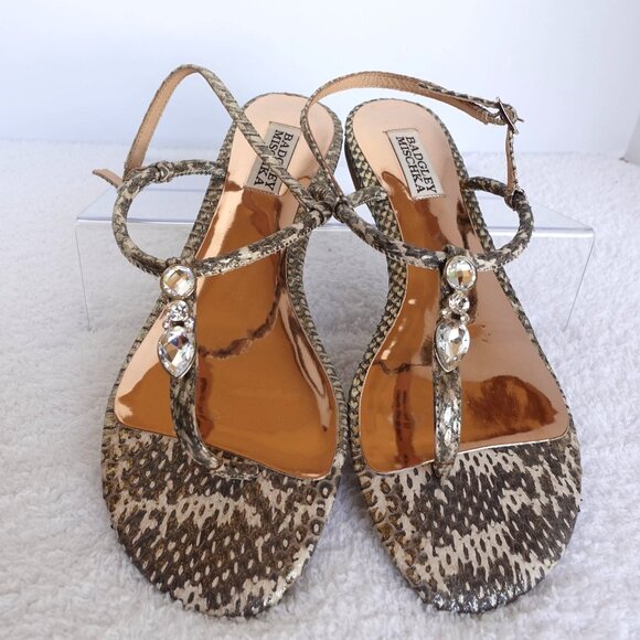 Badgley Mischka Crystal Embellished Reptile Print Thong Sandals 8.5 - Picture 1 of 12
